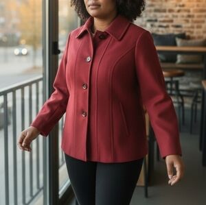 London Fog Red/Burgundy Jacket Women's Size PXL Wool Blend Classic Warm